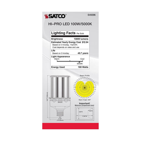 Satco S49396 Corncob LED HID Replacement Light Bulb, EX39 Mogul Extended Base...