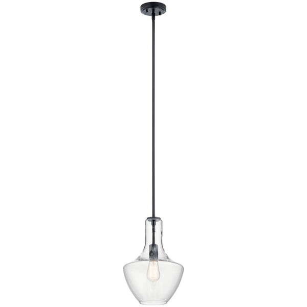 KICHLER 42141BK Everly Pendant, 1-Light 100 Watts, Black 10.5" Clear Glass