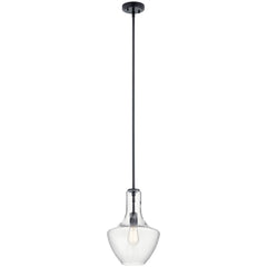 KICHLER 42141BK Everly Pendant, 1-Light 100 Watts, Black 10.5" Clear Glass