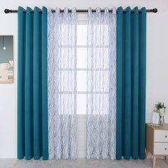 BONZER Mix and Match Curtains - 2 Pieces Branch Print Sheer Curtains and 2 Pi...