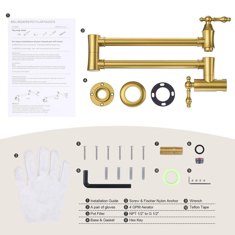 ARCORA Pot Filler Faucet, Traditional Brushed Gold Pot Filler Wall Mount Comm...