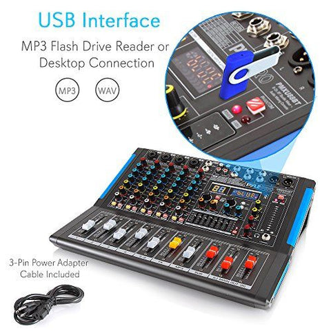 Pyle 6-Channel Bluetooth Studio Audio Mixer - DJ Sound Controller Black