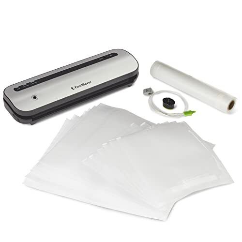 FoodSaver Space-Saving Vacuum Sealer with Bags and Roll, Silver Medium,