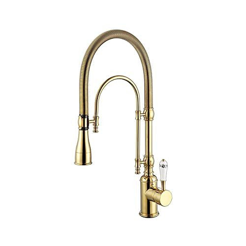 KunMai Single Handle High Arc Swiveling Dual-Mode Pull-Down Polished Gold