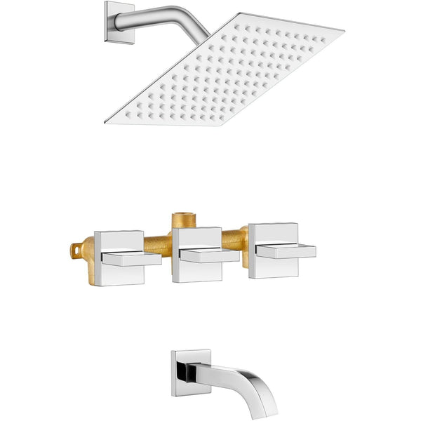 Midanya 3 Handle Tub Shower Faucet with Tub Spout,8-inch Rainfall Bathtub Rai...