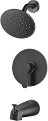 Black Shower Faucet Set with Tub Spout, WRISIN Head Matte