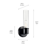 KICHLER Aviv 1-Light Wall Sconce, Modern Light with Clear Glass in Black, for...