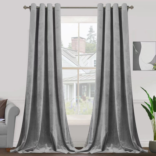 SMILETIME Grey 108 in Long Velvet Curtains with Grommet, Thermal Insulated Su...