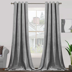 SMILETIME Grey 108 in Long Velvet Curtains with Grommet, Thermal Insulated Su...