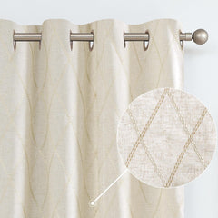 jinchan Linen Curtains for Living Room Beige Diamond Embroidered Curtains Geo...