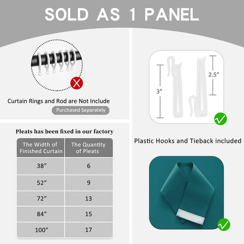 Blackout Pinch Pleated Curtain 52''W x 84''L with Tieback for Bedroom, Triple...