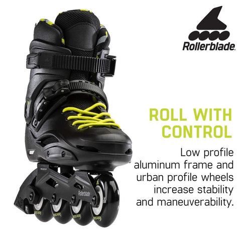 Rollerblade RB Cruiser Unisex Adult Fitness Inline Skate, Black/Neon Yellow, ...