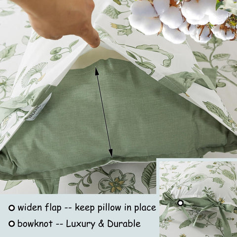 FADFAY Full Size Sheet Sets Green Floral Bedding Premium Percale Cotton Toile...