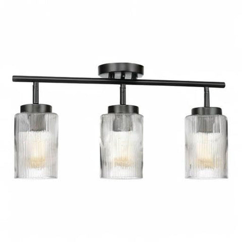 Globe Electric 64000044 3-Light Track Lighting, Ribbed Glass Shades, Matte Bl...