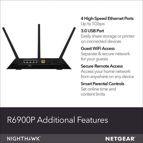 NETGEAR Nighthawk Smart Wi-Fi Router (R6900P) - AC1900 Wireless Speed (Up to ...