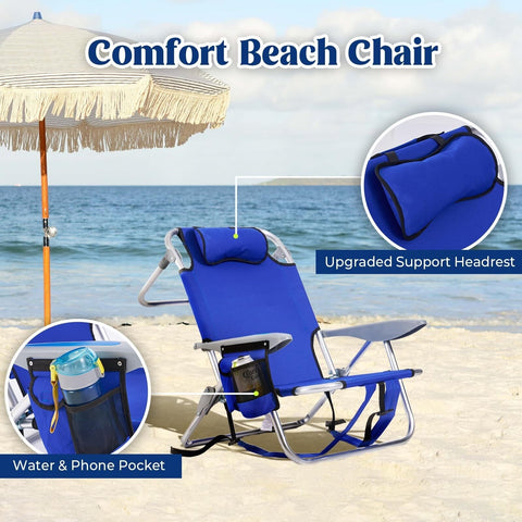 Portable Beach Chair for Adults, Outdoor Lightweight Camping Chair Lay Flat F...