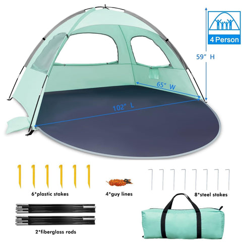 WhiteFang Beach Tent Anti-UV Portable Sun Shade Shelter for 3/4/6 Person, Ext...