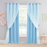 Blackout Sheer Curtains Set - Double Layers Stylish Mix & Match Elegance Whit...