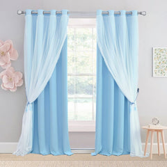 Blackout Sheer Curtains Set - Double Layers Stylish Mix & Match Elegance Whit...
