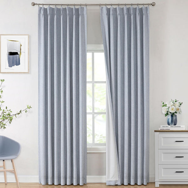 Vision Home Chambray Blue Full Blackout Curtains Pinch Pleated Room Darkening...