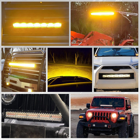 23 Inch 144W LED Light Bar White/Amber Flasing Strobe Light with Six Modes Dr...