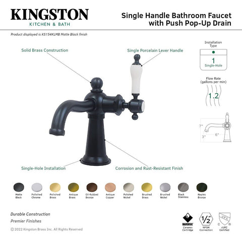 Kingston Brass KS154KLPB Nautical Bathroom Faucet, Polished Brass 4.5 x 6.31 ...