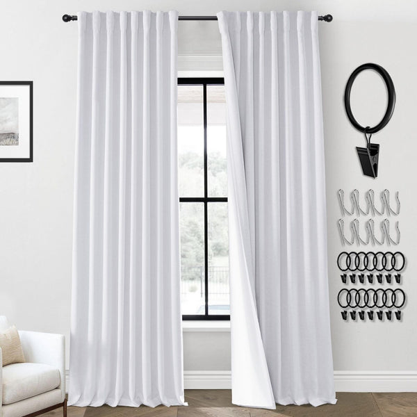 PANELSBURG White Linen Blackout Curtains Drapes 108 Inches Long 2 Panel Set,P...