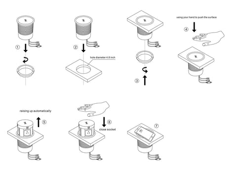 Automatic Pop Up Outlet Surge Protector Retractable Hidden Recessed Power Str...