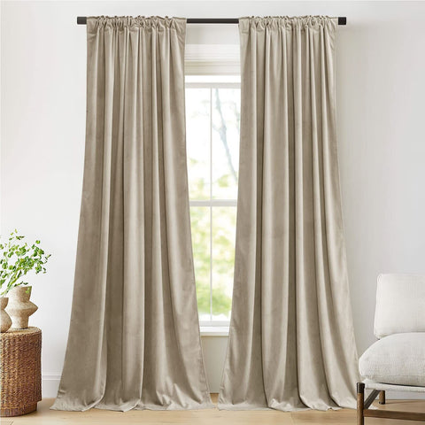 NICETOWN Camel Velvet Curtains 108" Length for Bedroom Living Room, Room Dark...