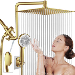 Shower Head Gold, Upgraded 12" Rain Shower Head with 12" Flexible Curved Show...