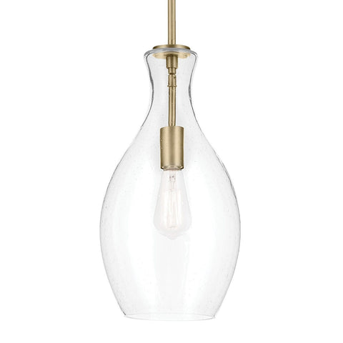 KICHLER Everly 17.75" 1-Light Bell Pendant with Clear Seeded Glass in Brushed...