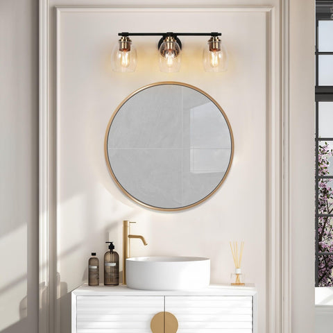 classy leaves Bathroom Vanity Light Fixtures, 3 Light Black Gold Vanity Light...