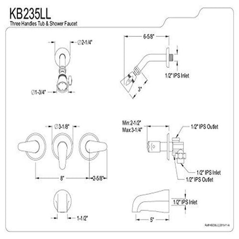 Kingston Brass KB235LL Tub and Shower 5-Inch Spout Reach, Oil Rubbed Bronze