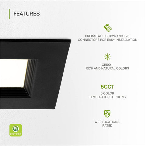 ASD 6 Inch Retrofit LED Square Recessed Lighting 5 CCT 2700/3000/3500/4000/50...