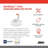 Juno RB4 SWW5 CP6 MW M2 RetroBasics Downlight Trim Kit, Switchable LED White,...