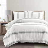 Lush Decor Farmhouse Stripe Reversible Cotton Comforter Set - 3 Piece Cozy Pi...