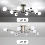 Brushed Nickel Sputnik Ceiling Light Fixture,8 Lights Semi Flush Mount Ceilin...