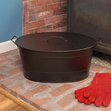 Black Oval Tub with Lid Wood Bin