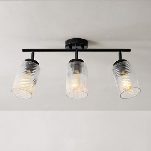 Globe Electric 64000044 3-Light Track Lighting, Ribbed Glass Shades, Matte Bl...