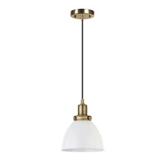 Henn&Hart 8" Wide Pendant with Metal Shade in Cloud White/Gold, for Home, Liv...