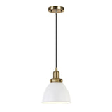 Henn&Hart 8" Wide Pendant with Metal Shade in Cloud White/Gold, for Home, Liv...