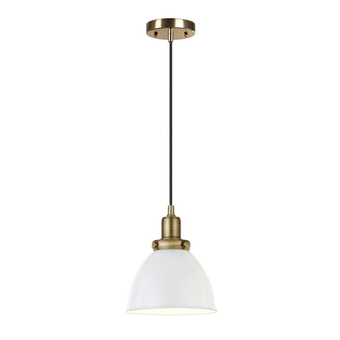 Henn&Hart 8" Wide Pendant with Metal Shade in Cloud White/Gold, for Home, Liv...