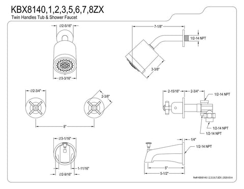 Kingston Brass KBX8140ZX Millennium Tub and Shower Faucet, Matte Black 7.31 x...