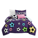 Lush Decor Girls Soccer Bedding - 4 Piece Quilt Set, Twin, Purple