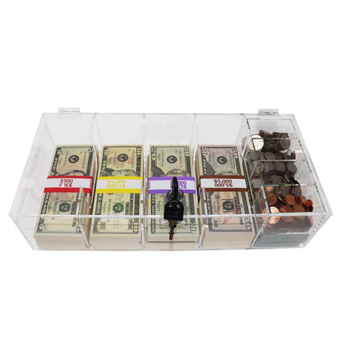 Clear Locking Currency Tray, 5 Compartment Cash Organizer Money Storage Box w...
