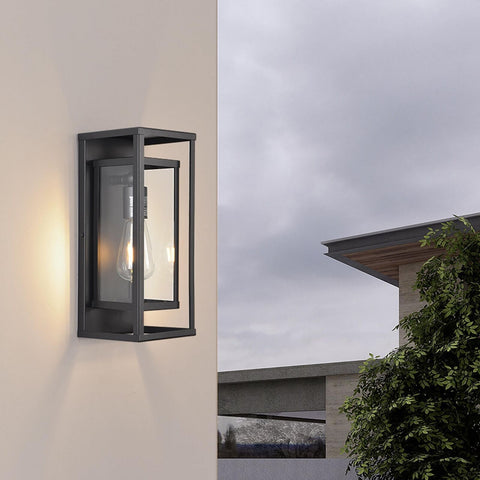 Outdoor Wall Lantern, Black Exterior Sconce Light Fixtures, 14'' H Modern Rus...