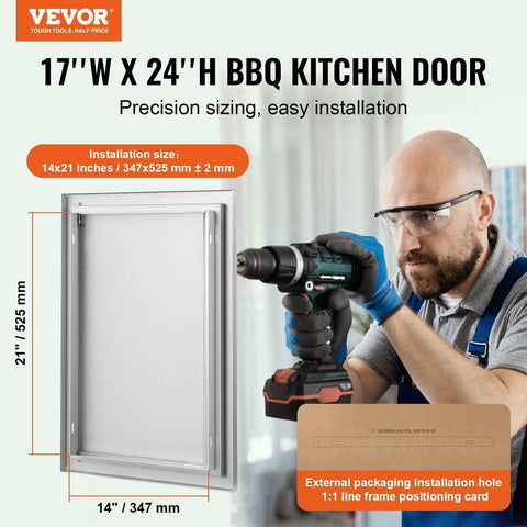 VEVOR BBQ Access Door 17W x 24H Inch, Vertical Single BBQ Door Stainless Stee...