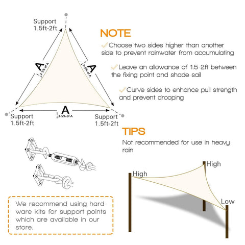 Amagenix Sun Shade Sail 20'X20'X20' Curved Edge Outdoor Shade Canopy Cream Br...