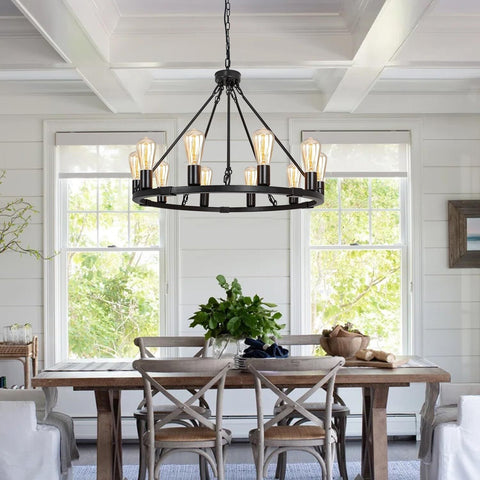 Black Wagon Wheel Chandelier, 10 Lights Farmhouse Ceiling Hanging Chandeliers...