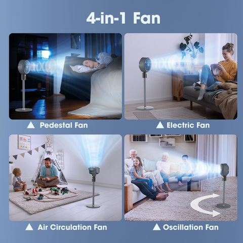 100ft CirculAir Oscillating Standing Fan for Bedroom, Quiet Pedestal Floor Fa...